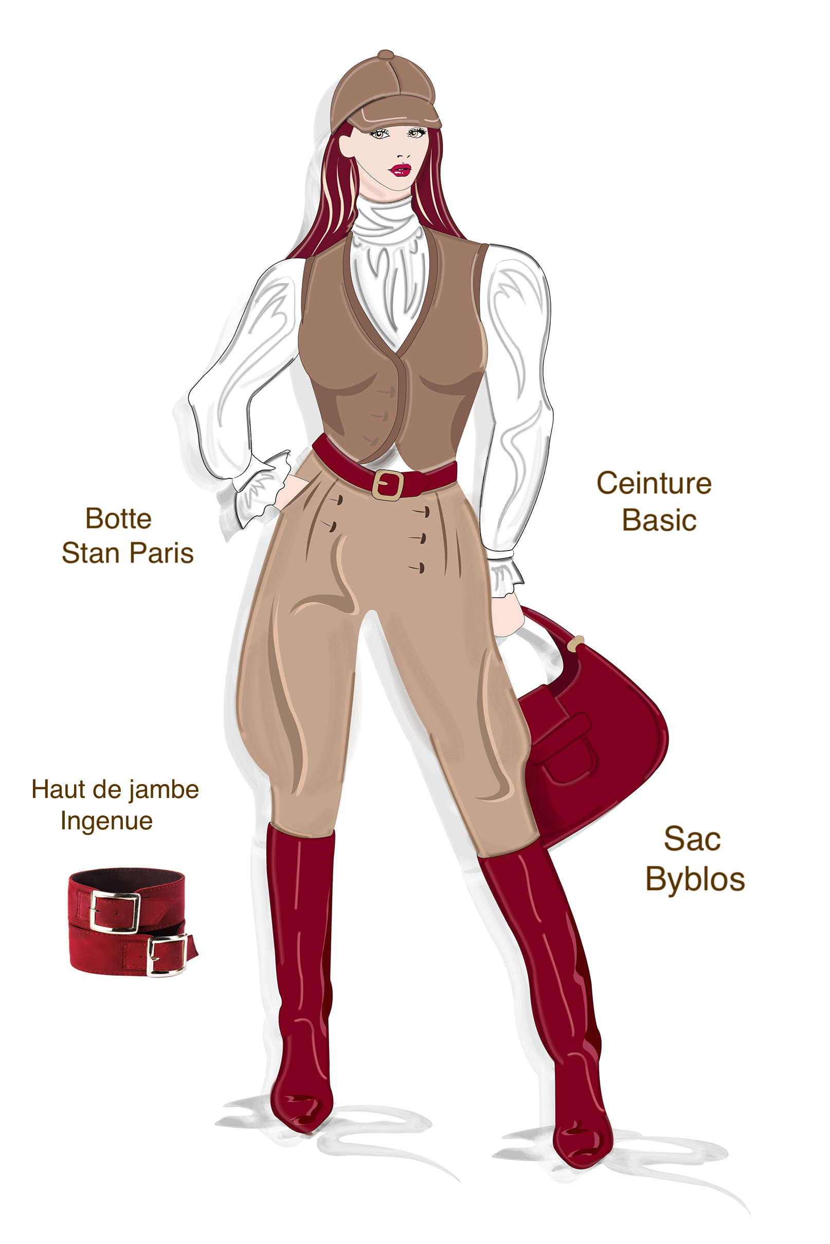 Burgundy red women's riding knee-high boots. Round toe. Low leather soles. Made to measure. Profile view - Florence KOOIJMAN